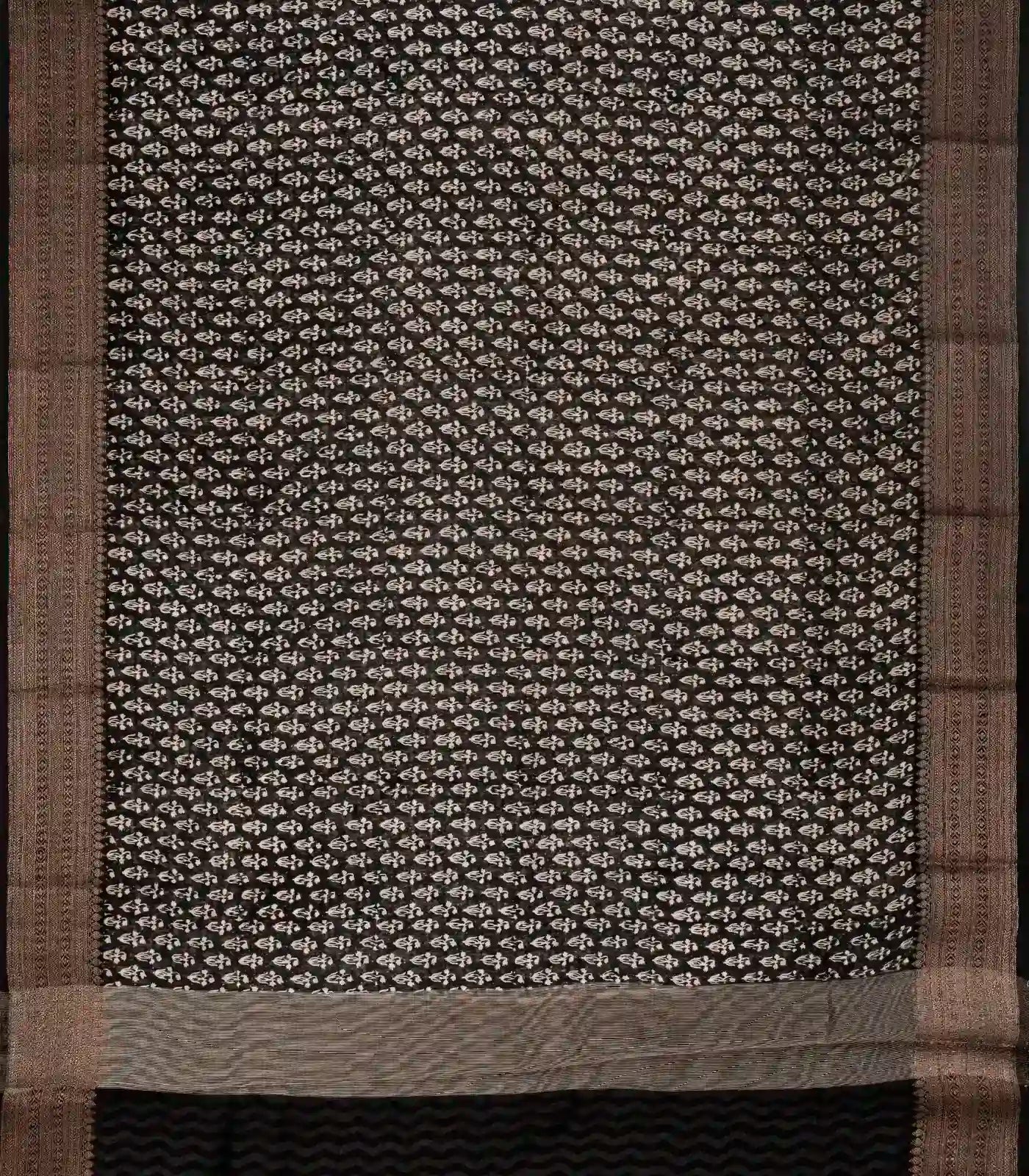 Black Woven Chanderi Printed Cotton Saree With zari Border
