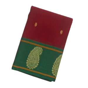 Crimson Woven Chettinad Cotton Saree With Star Buttas