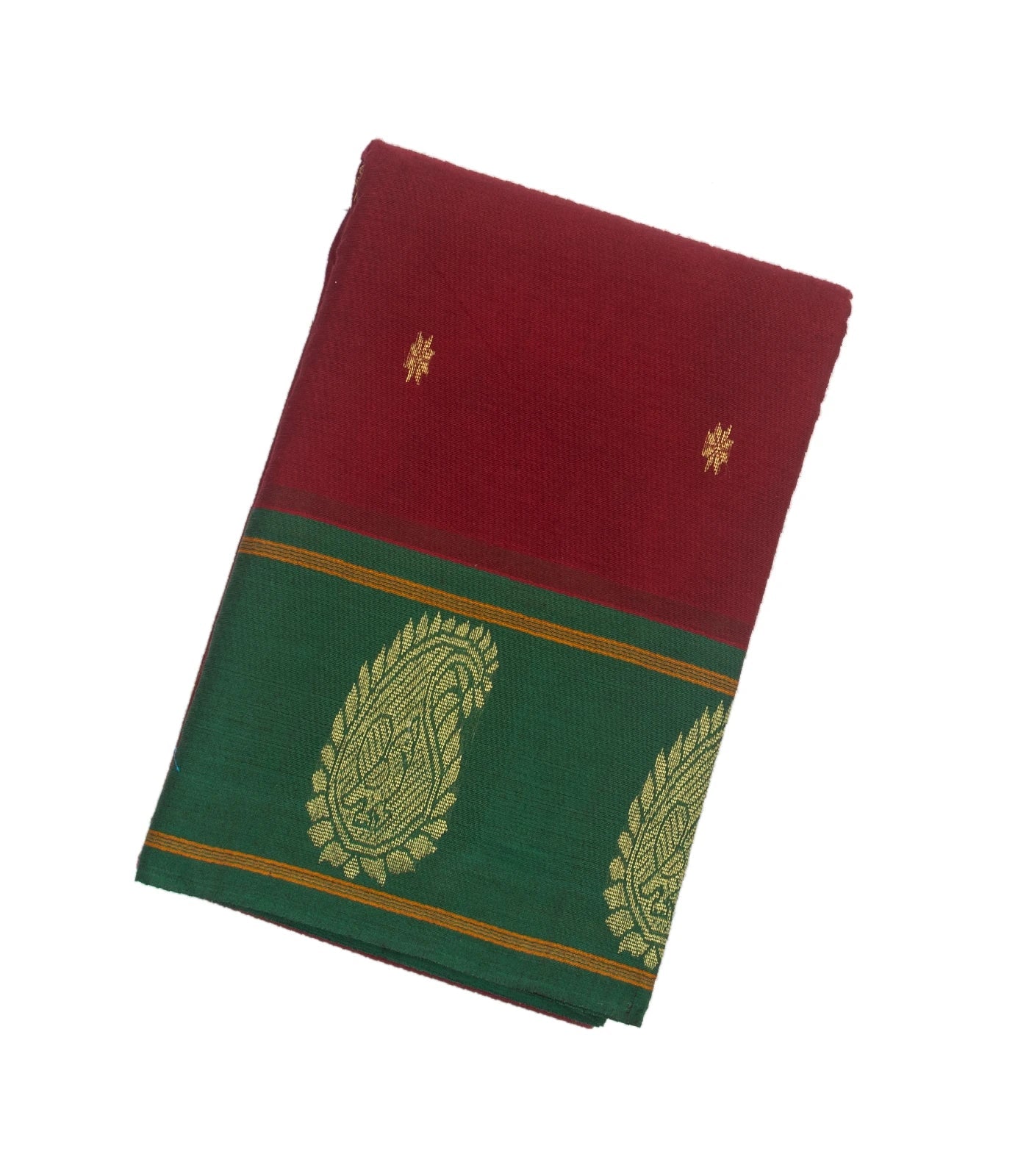 Crimson Woven Chettinad Cotton Saree With Star Buttas
