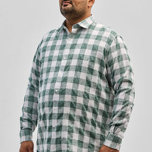Green Checks Linen Blend Shirt