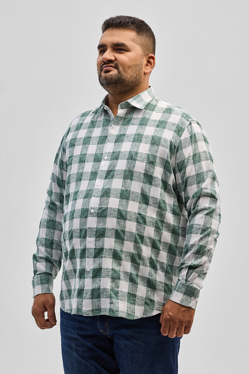 Green Checks Linen Blend Shirt