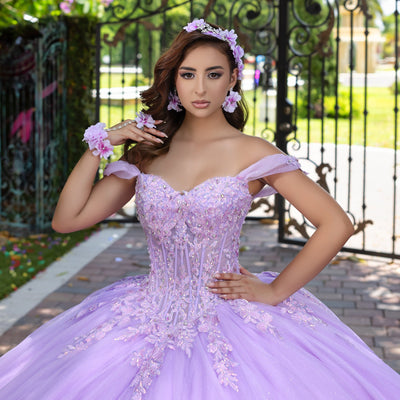 3D Floral Off Shoulder Ball Gown by LizLuo Fiesta 56529