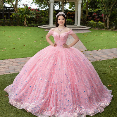 Fringe Off Shoulder Ball Gown by LizLuo Fiesta 56536