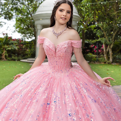Fringe Off Shoulder Ball Gown by LizLuo Fiesta 56536