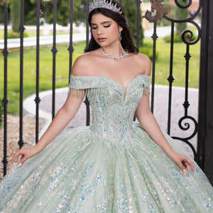Fringe Off Shoulder Ball Gown by LizLuo Fiesta 56536