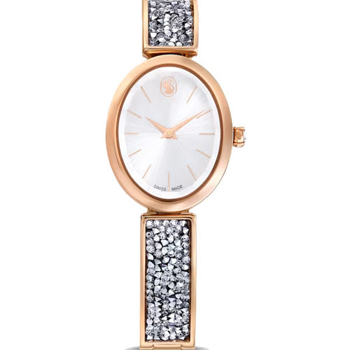 Swarovski Crystal Rock Oval Silver Dial with Rose Gold Watch for Women