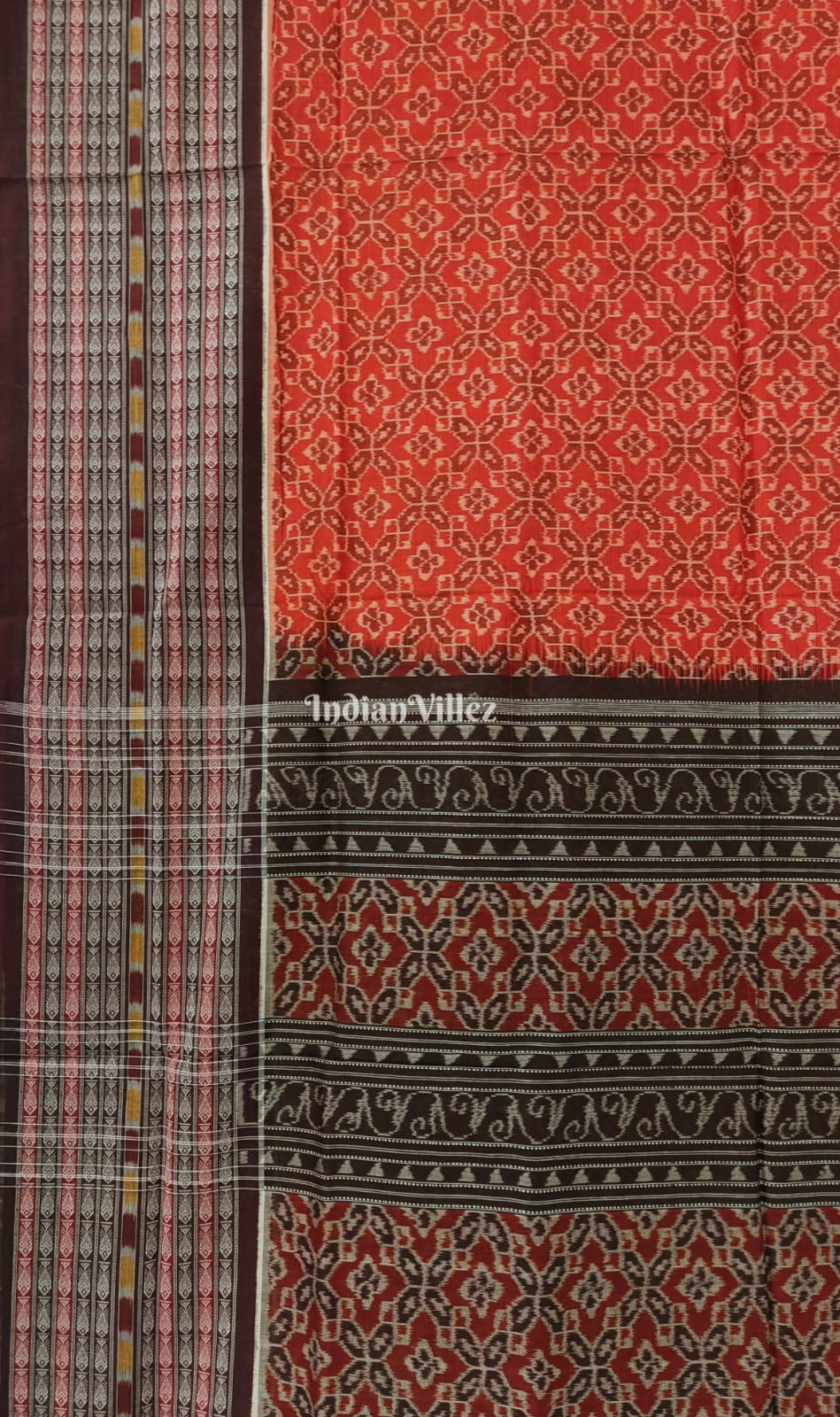 Orange Fish Border Odisha Ikat Sambalpuri Cotton Saree