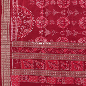 Brick Red Laxmi Pada Sankha & Jhoti Theme Sambalpuri Ikat Silk Saree