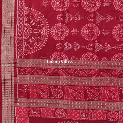Brick Red Laxmi Pada Sankha & Jhoti Theme Sambalpuri Ikat Silk Saree