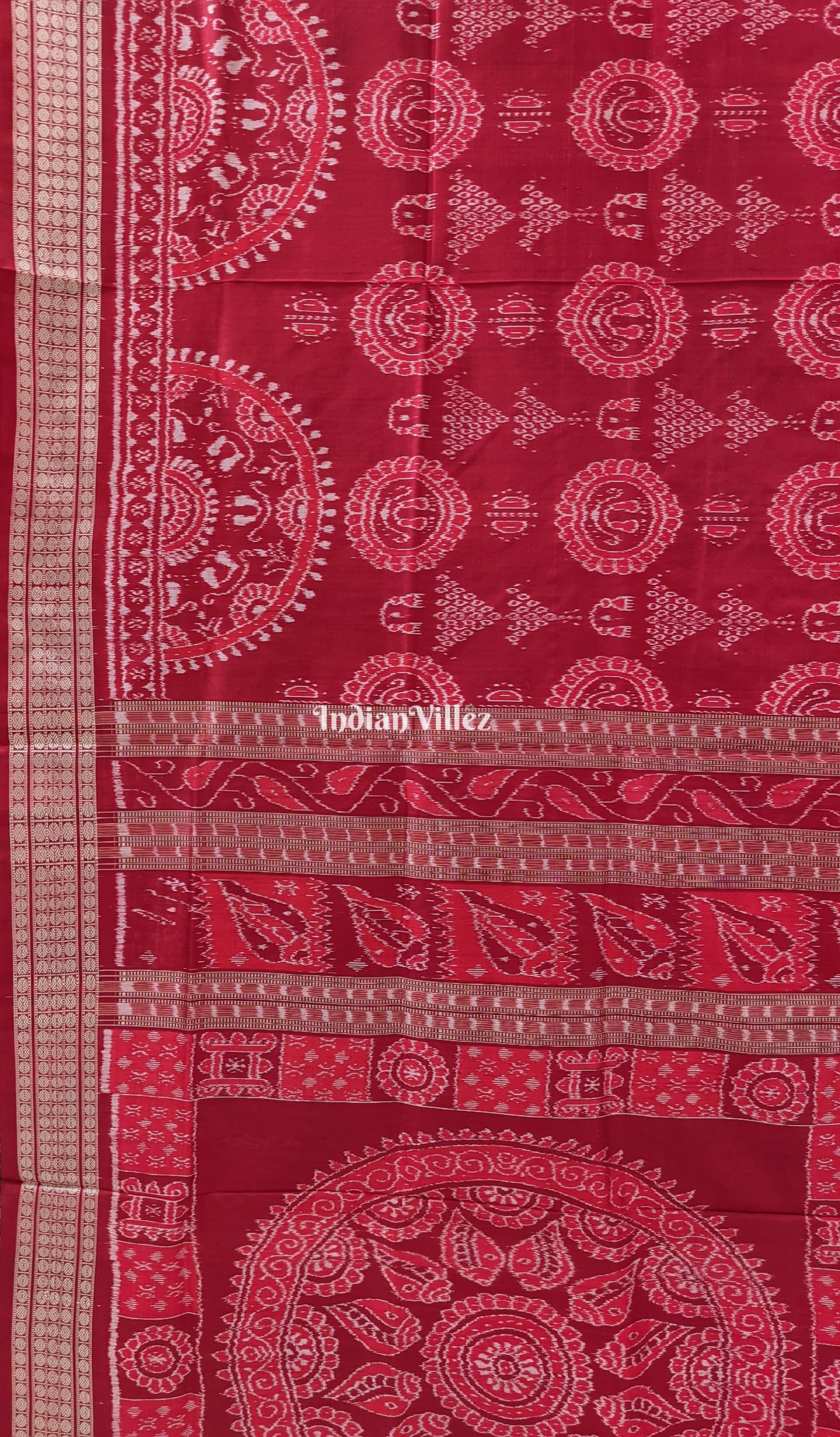Brick Red Laxmi Pada Sankha & Jhoti Theme Sambalpuri Ikat Silk Saree
