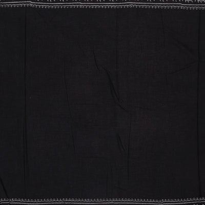 Black Woven Jaipur Cotton Saree Printed With White Floral Motifs