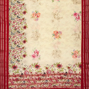 Off White Handloom Chanderi Cotton Saree With Printed Floral Motif