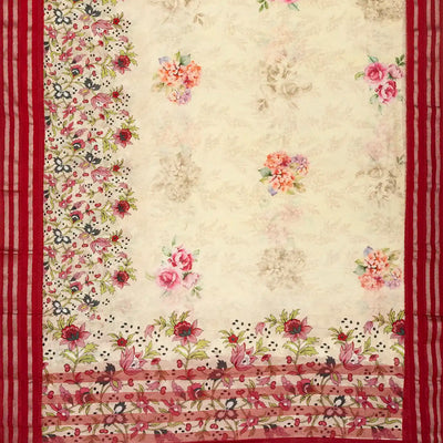 Off White Handloom Chanderi Cotton Saree With Printed Floral Motif