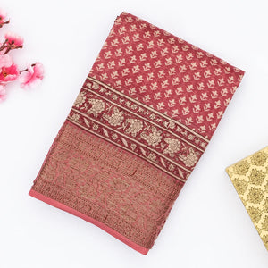 Dusty Pink Handloom Chanderi Cotton Saree Printed With Floral Motifs