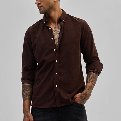 Dark Brown Slim Fit Corduroy Shirt