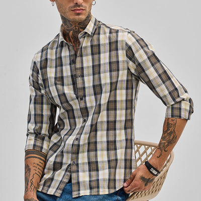Khaki Checks Slim Fit Shirt