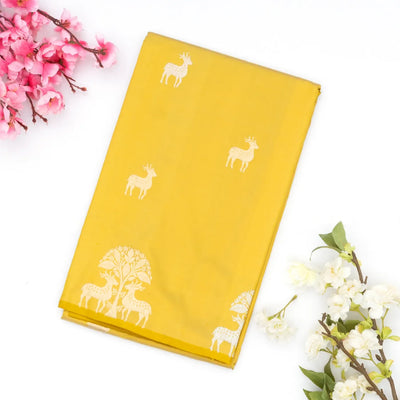 Gold Handloom Banarasi Silk Saree With Deer Buttas
