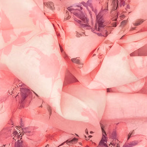 Baby Pink Handloom Linen Saree With Printed Floral Motifs