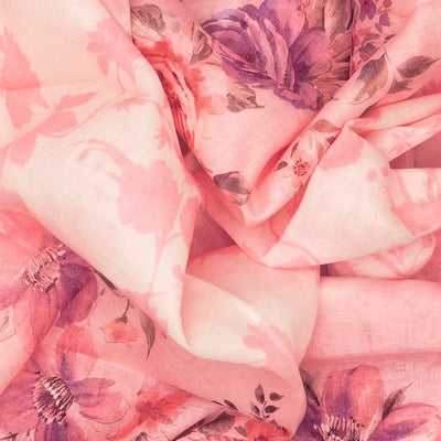 Baby Pink Handloom Linen Saree With Printed Floral Motifs