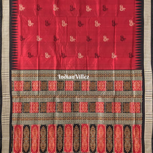 Maroon Black Boita Design Sambalpuri Bomkai Silk Saree