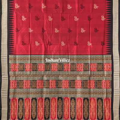 Maroon Black Boita Design Sambalpuri Bomkai Silk Saree