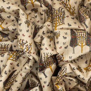 Taupe Handloom Tussar Silk Saree With Yellow Printed Motifs