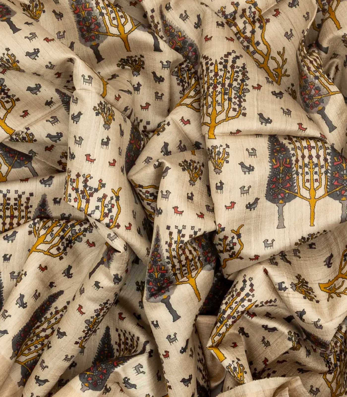 Taupe Handloom Tussar Silk Saree With Yellow Printed Motifs