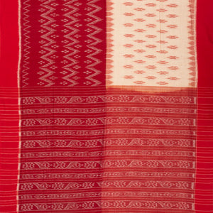 Red & Cream Handwoven Orissa Cotton Saree With Tie & Dye Motifs