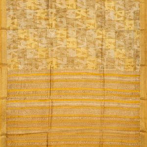 Beige Handloom Tussar Silk Saree Printed With Triangle Motifs
