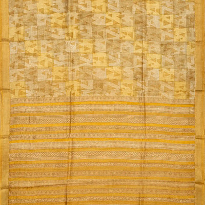 Beige Handloom Tussar Silk Saree Printed With Triangle Motifs