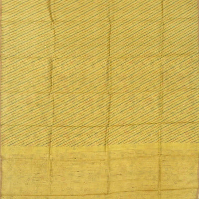 Mustard Handloom Tussar Silk Saree Printed With Diagonal Stripes