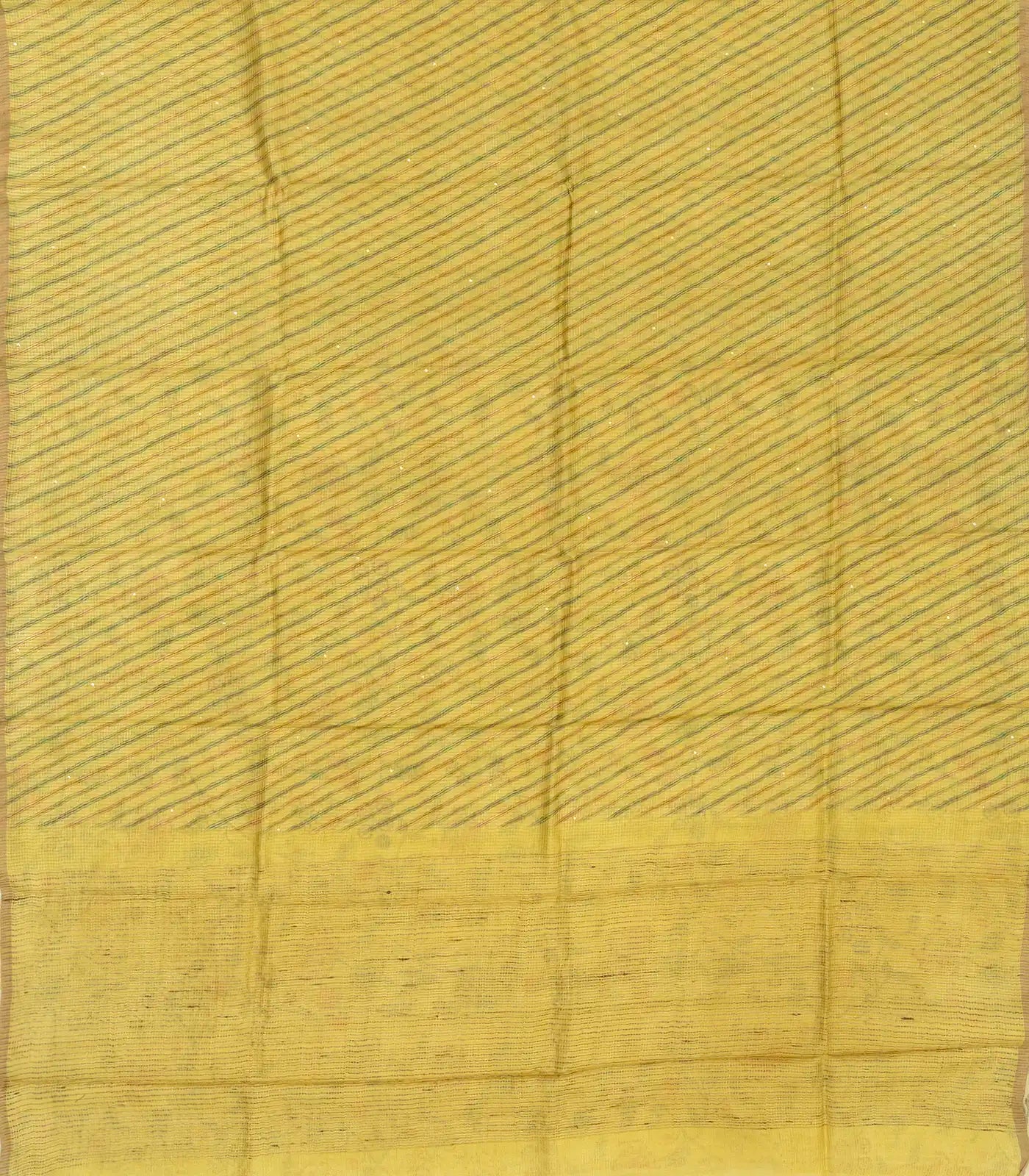 Mustard Handloom Tussar Silk Saree Printed With Diagonal Stripes