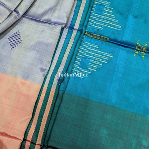 Dodger & Columbia Blue Handloom Bishnupuri Silk Saree