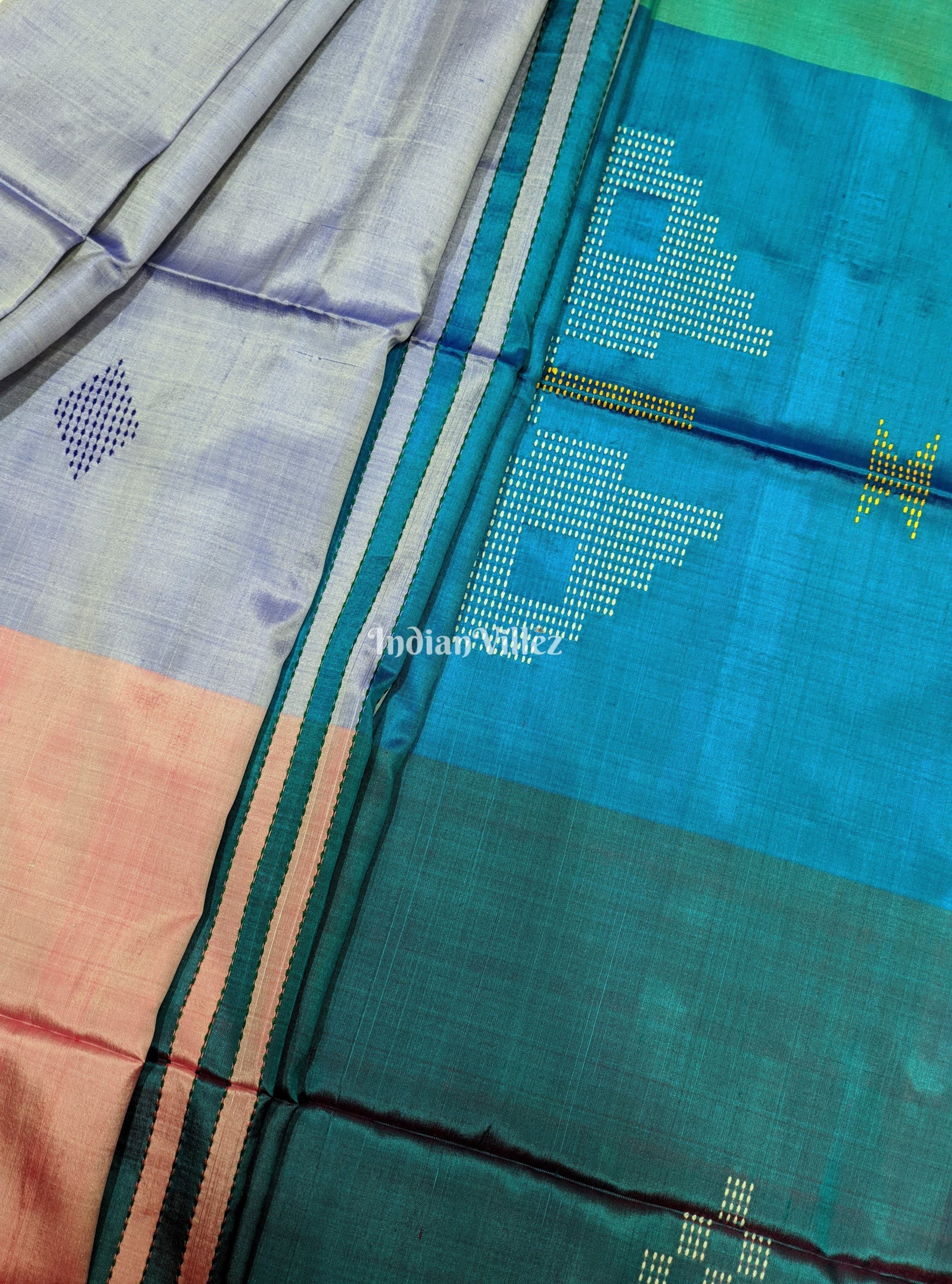 Dodger & Columbia Blue Handloom Bishnupuri Silk Saree