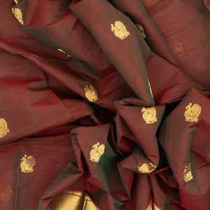 Brown Handloom Kanchi Cotton Saree With Annam Buttas