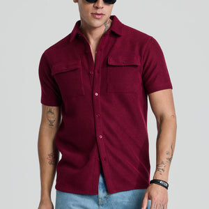 Maroon Textured Double Pocket Shirt