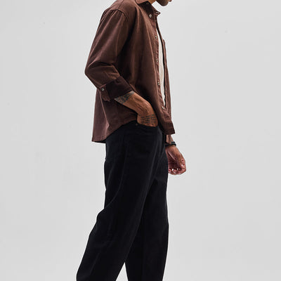 Brown Suede Snap Button Overshirt