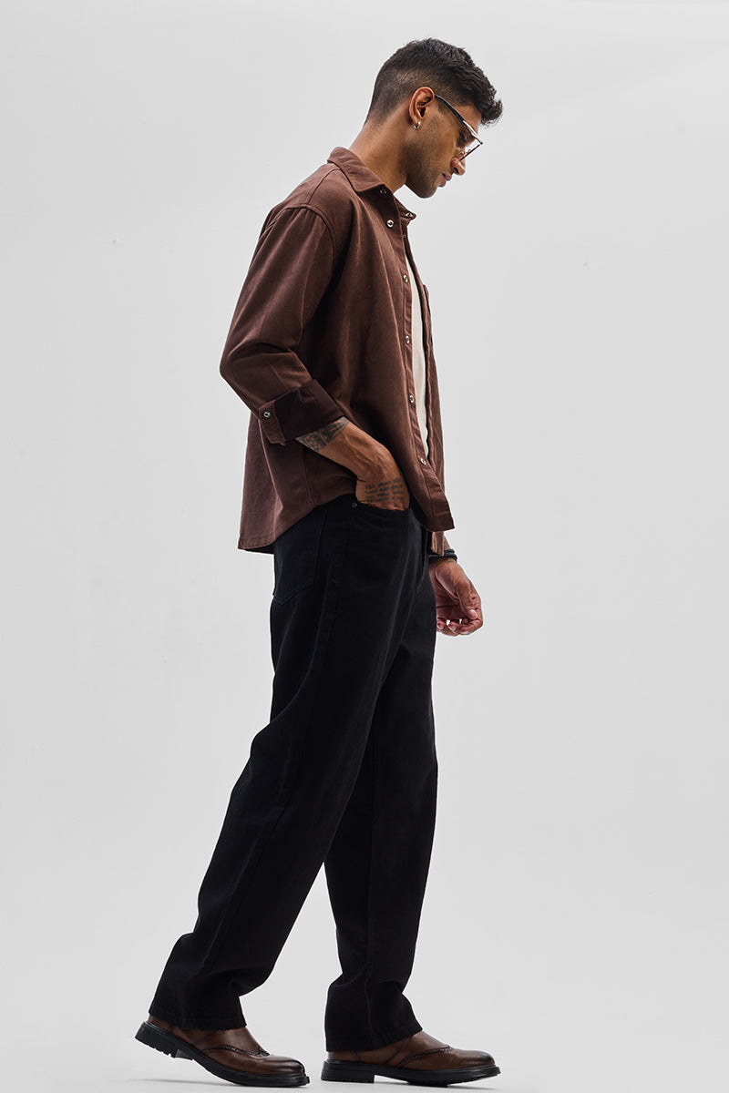 Brown Suede Snap Button Overshirt