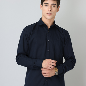Frankshirt Navy Blue Solid Tailored Fit Cotton Casual Shirt for Man
