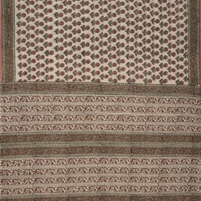 Taupe Woven Jaipur Cotton Saree With Brown Printed Floral Motifs