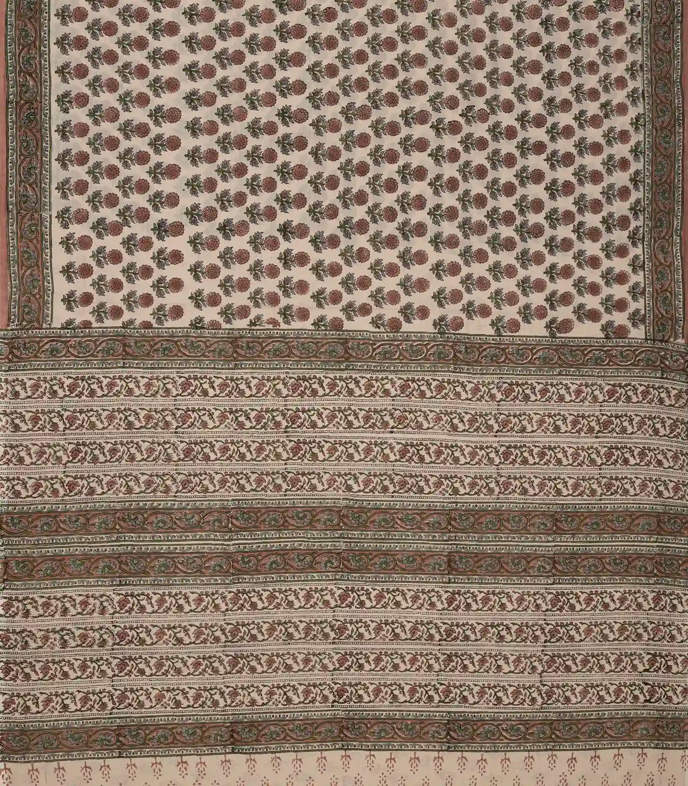 Taupe Woven Jaipur Cotton Saree With Brown Printed Floral Motifs