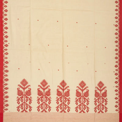 Taupe Handloom Bengal Cotton Saree With Coin Buttas
