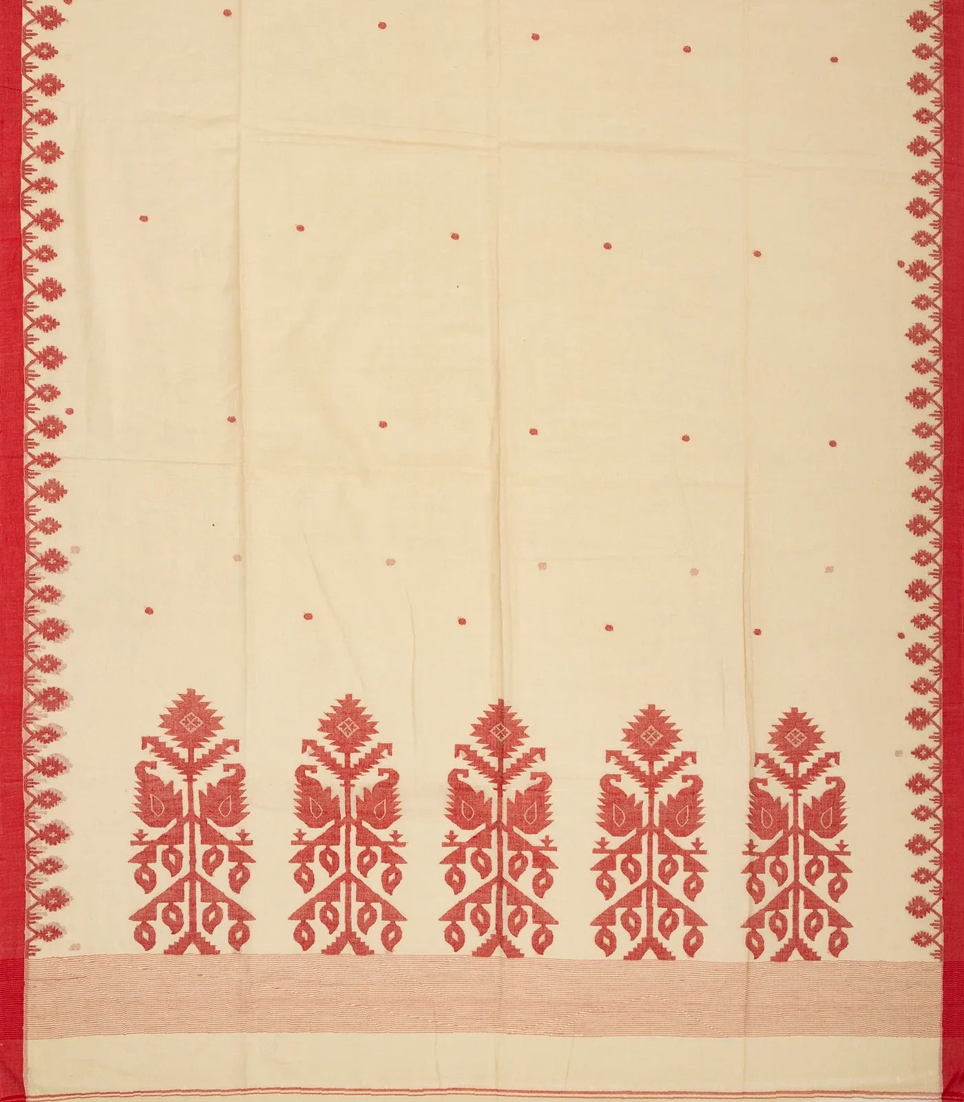 Taupe Handloom Bengal Cotton Saree With Coin Buttas