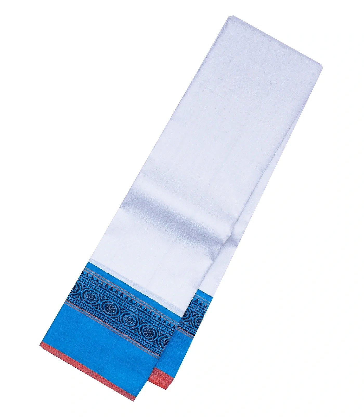 White Handloom Kanchipuram Korvai Silk Saree With Blue Border