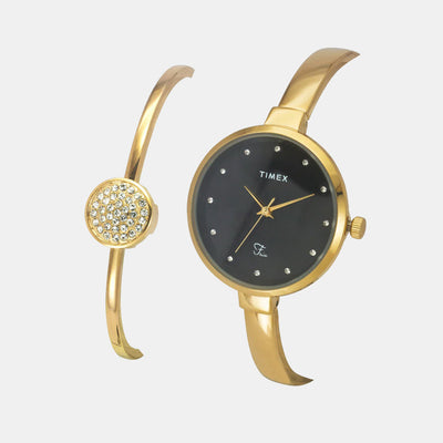Fria Women Quartz Black Dial Analog Brass Watch TWEL18501