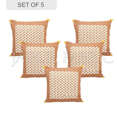 Orange Flower Print with Tropical Border Cotton Cushion Cover