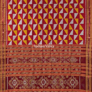 Maroon Yellow White Odisha Ikat Khandua Silk Saree