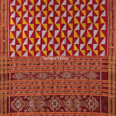 Maroon Yellow White Odisha Ikat Khandua Silk Saree