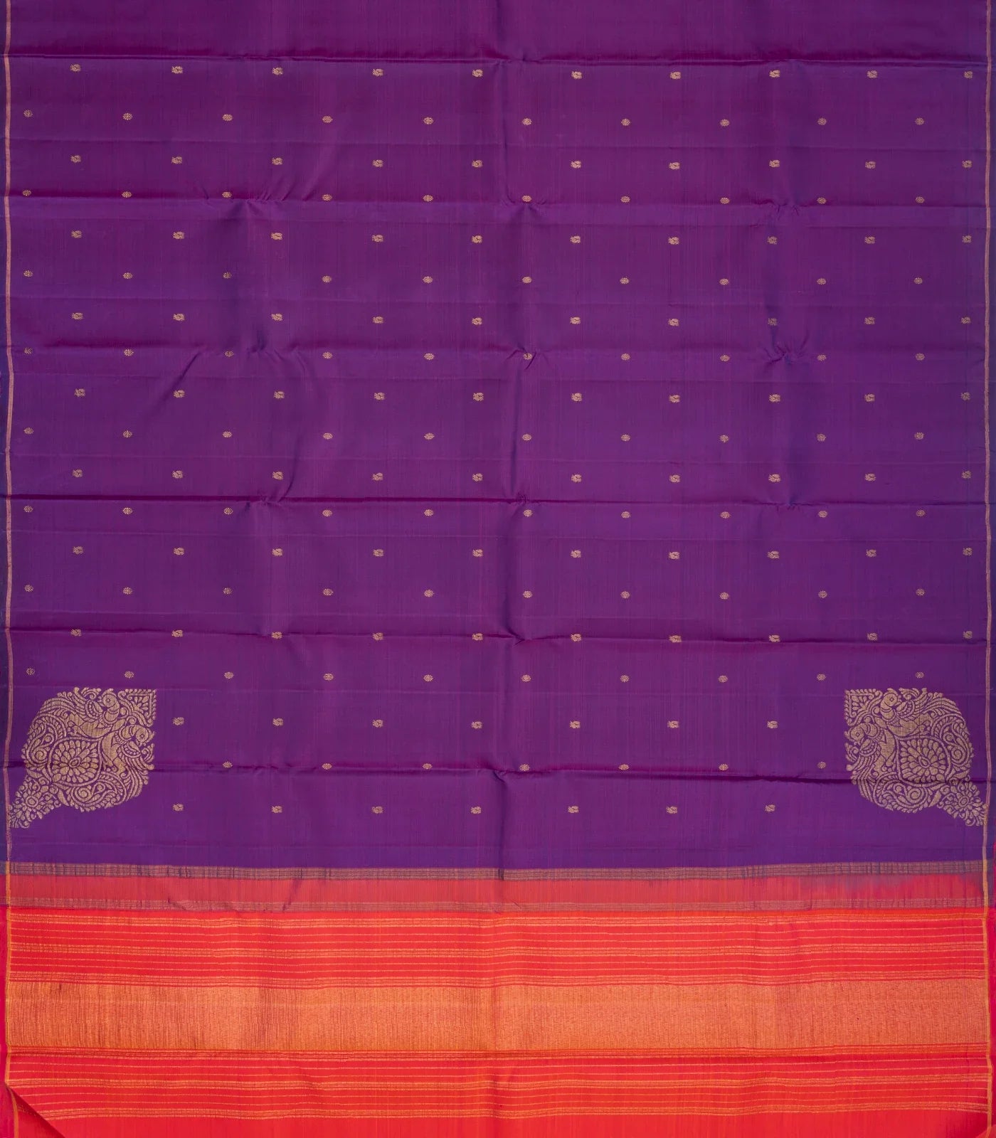 Purple Handloom Kanchipuram Silk Saree With Corner Buttas