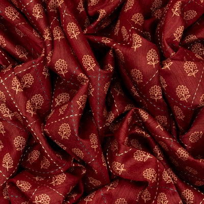 Crimson Handloom Tussar Silk Saree Printed With Flower Motifs